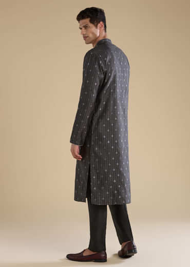 Black Jacquard Textured Mens Kurta and Pant Set