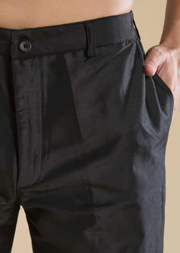 Black Jacquard Textured Mens Kurta and Pant Set