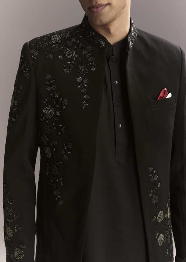 Black Jodhpuri Suit For Men With Hand Embroidery Black Jodhpuri Suit For Men With Hand Embroidery