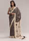 Black Linen Printed Saree With Heritage Floral Ajrakh Print