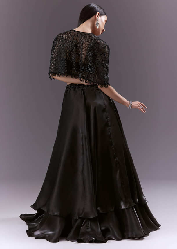 Black Organza Bridesmaid Lehenga With Cutdana And Beads Work