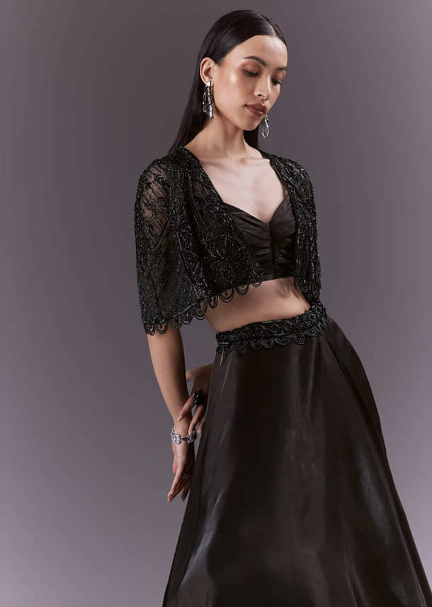 Black Organza Bridesmaid Lehenga With Cutdana And Beads Work