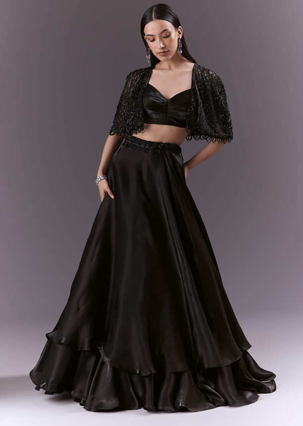 Black Organza Bridesmaid Lehenga With Cutdana And Beads Work
