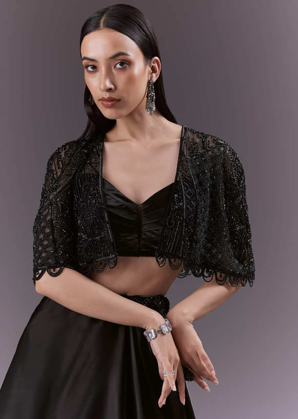 Black Organza Bridesmaid Lehenga With Cutdana And Beads Work