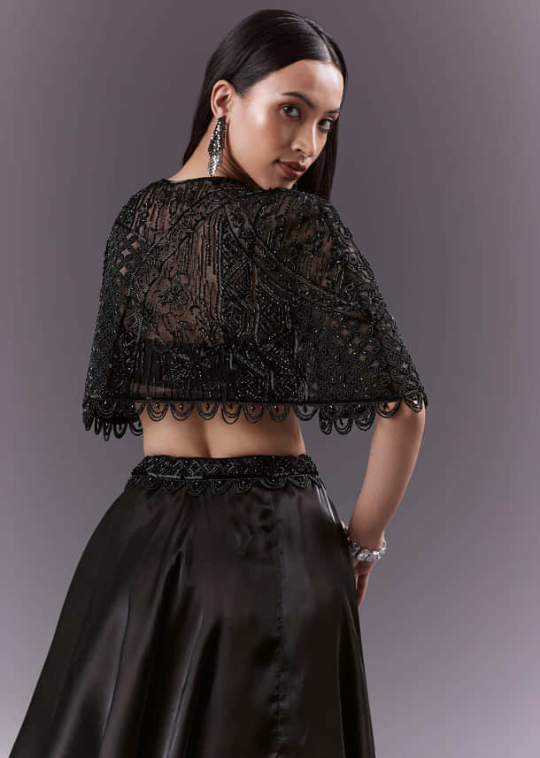 Black Organza Bridesmaid Lehenga With Cutdana And Beads Work