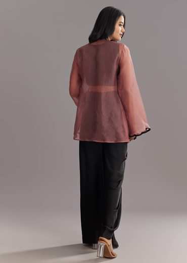 Black Organza Jacket and Satin Dhoti Palazzo Set With Zardosi Embroidery