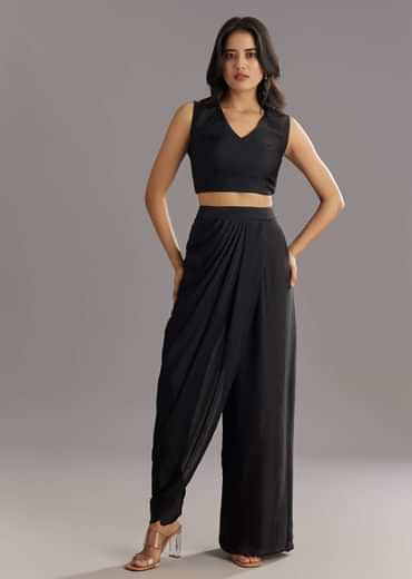 Black Organza Jacket and Satin Dhoti Palazzo Set With Zardosi Embroidery
