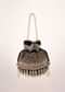 Black Potli In Velvet Heavily Embroidered With Beads And Moti Work In Scalloped And Tassel