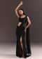 Black Pre Stitched Slit Saree With Cowl Blouse