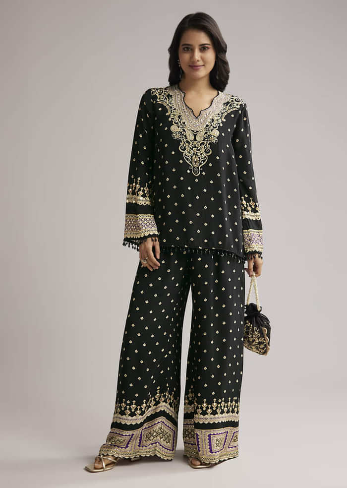 Black Printed Co Ord Set With Kurta And Palazzo