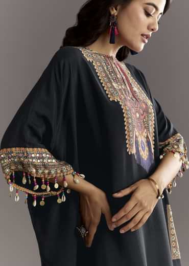 Black Printed Muslin Kurta Dhoti Set