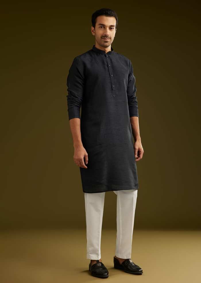 Black Rayon Kurta Jacket Set