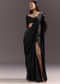 Black Ready Drape Slit Saree With Full Sleeve Blouse