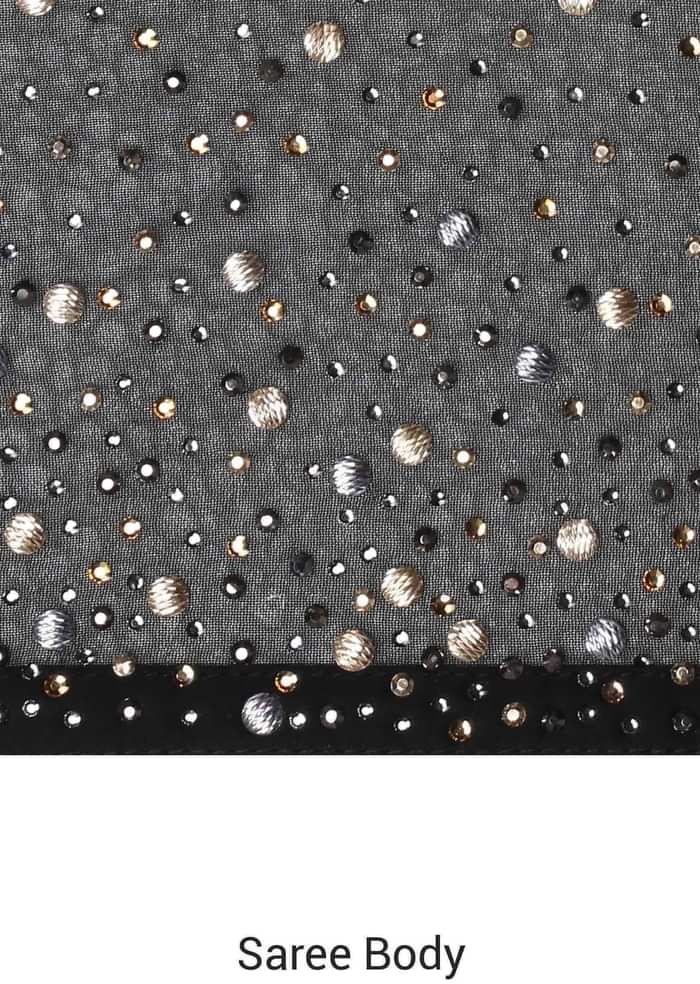 Black saree adorn in gold and silver kundan embroidery only on Kalki