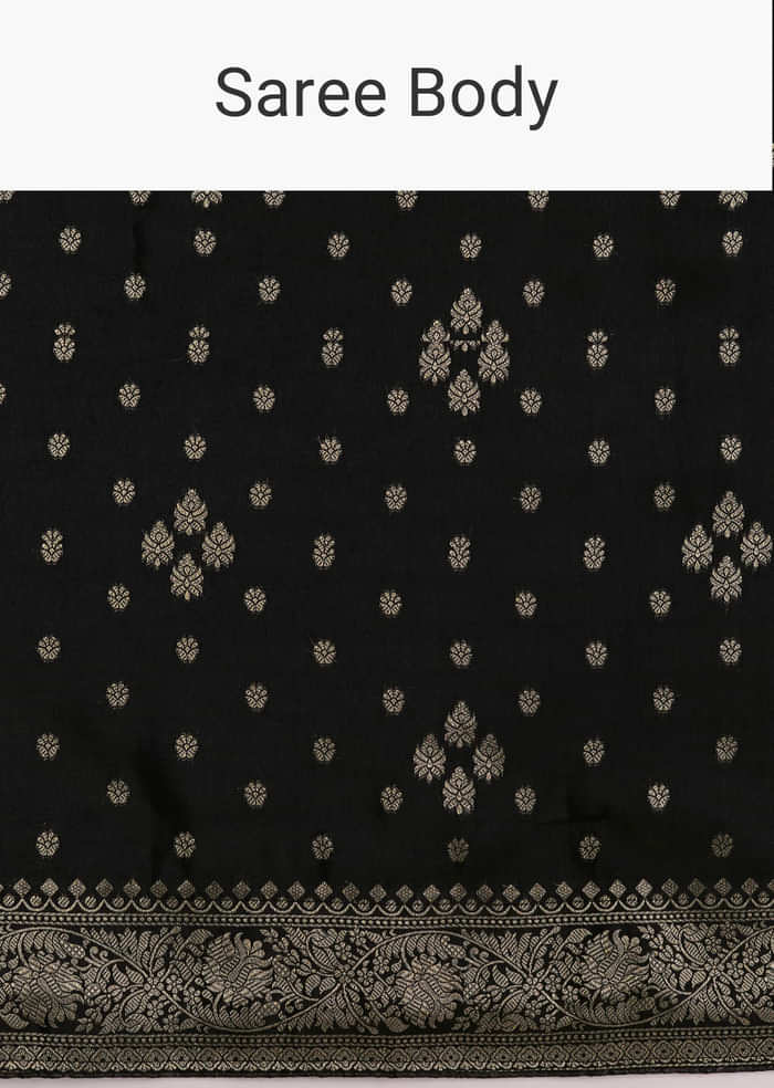 Black Saree With Woven Buttis In Brocade Weave