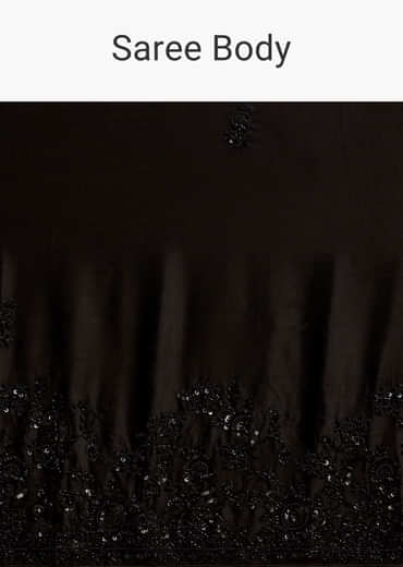 Black Satin Chinon Saree With Heavy Hand Embroidery