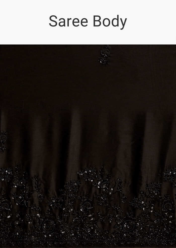 Black Satin Chinon Saree With Heavy Hand Embroidery