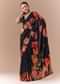 Black Satin Floral Printed Saree with Blouse Fabric