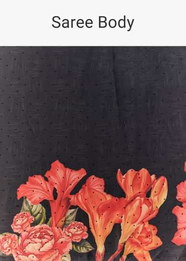 Black Satin Floral Printed Saree with Blouse Fabric