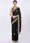 Black satin saree with embroidered butti and border only on kalki