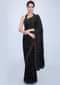 Black Saree In Satin With Embroidered Lower Bottom And Pallu Online - Kalki Fashion