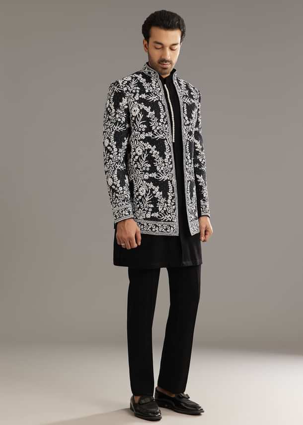 Black Sequin Jaal Embroidered Indo Western Set Black Sequin Jaal Embroidered Indo Western Set