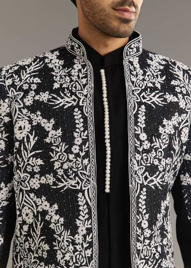 Black Sequin Jaal Embroidered Indo Western Set Black Sequin Jaal Embroidered Indo Western Set