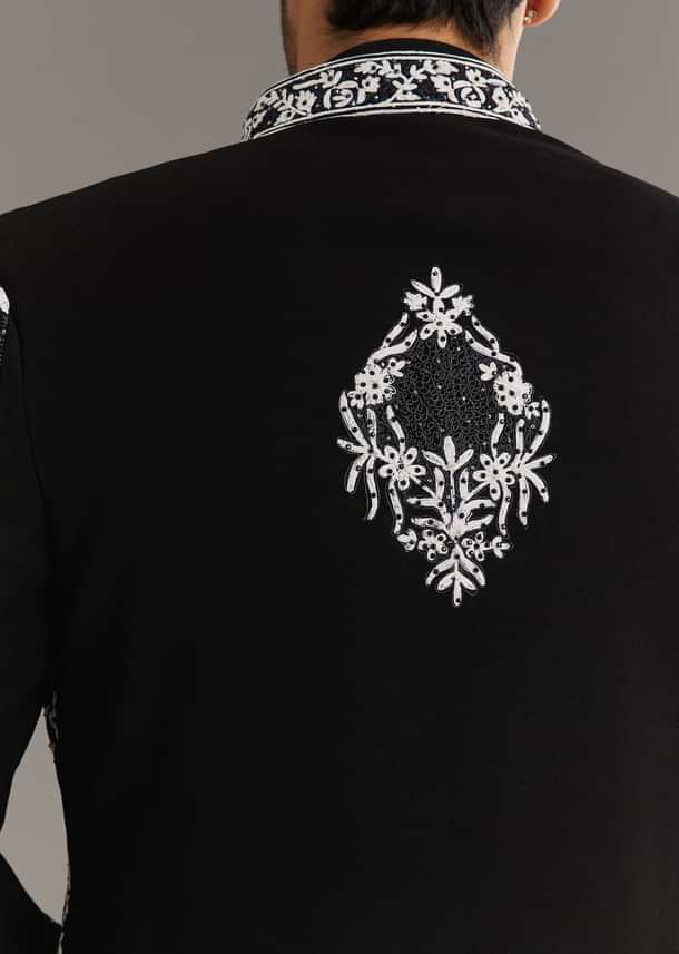 Black Sequin Jaal Embroidered Indo Western Set Black Sequin Jaal Embroidered Indo Western Set