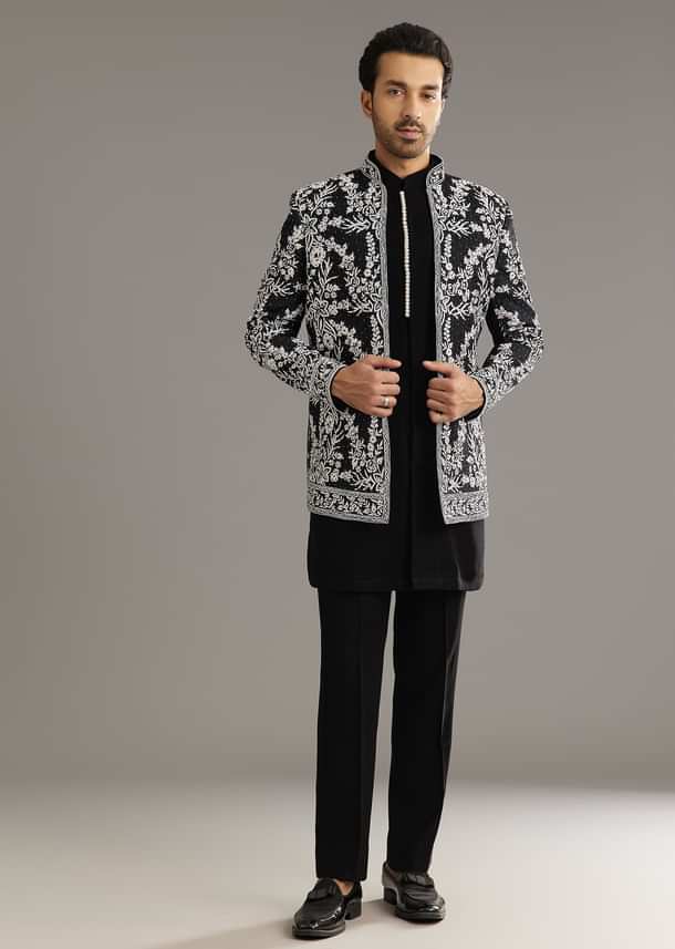 Black Sequin Jaal Embroidered Indo Western Set Black Sequin Jaal Embroidered Indo Western Set