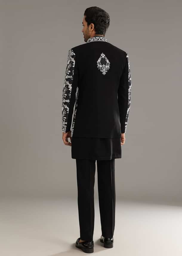 Black Sequin Jaal Embroidered Indo Western Set Black Sequin Jaal Embroidered Indo Western Set