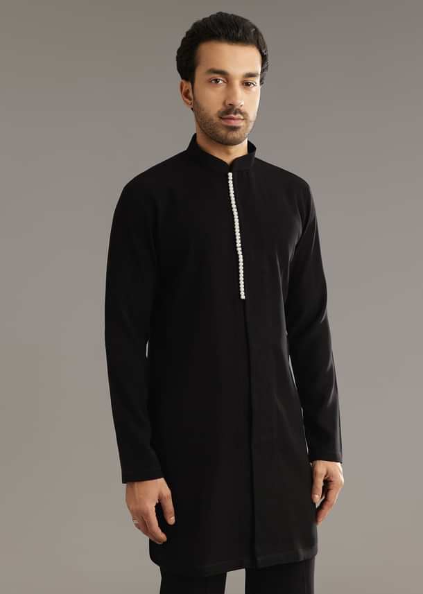 Black Sequin Jaal Embroidered Indo Western Set Black Sequin Jaal Embroidered Indo Western Set