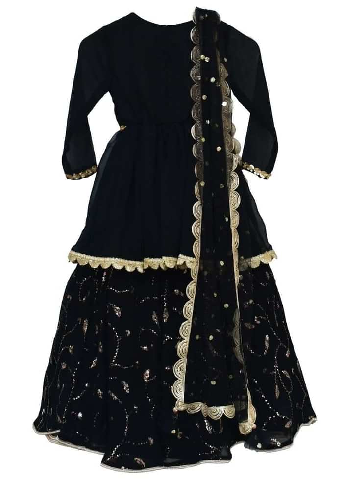 Black Sharara Suit With Sequins Embroidery In Floral Jaal By Fayon Kids