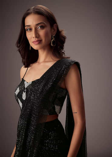 Black Shimmer Saree With Richly Hand Embroidered Blouse