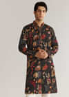 Black Silk Floral Resham Embroidered Kurta Set