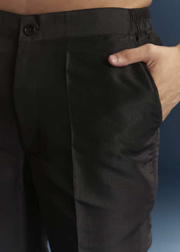 Black Silk Indo Western Set For Men With Patch Work And Embroidery