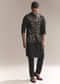 Black Silk Kurta Jacket Set For Men With Heavy Embroidery
