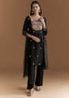 Black Silk Kurta Set With Zardosi And Resham Embroidery