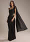 Black Silk Ready Pleated Saree With Cutdana Work
