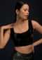Black Sleeveless Blouse In Velvet With Scooped Neckline And Tassel Dori On The Back
