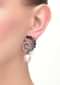 Black Stone Studded Earrings In Spiral Shape With Dangling Pearl Online - Kalki Fashion