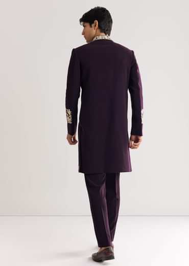 Black Suiting Indo Western With Floral Thread Embroidery