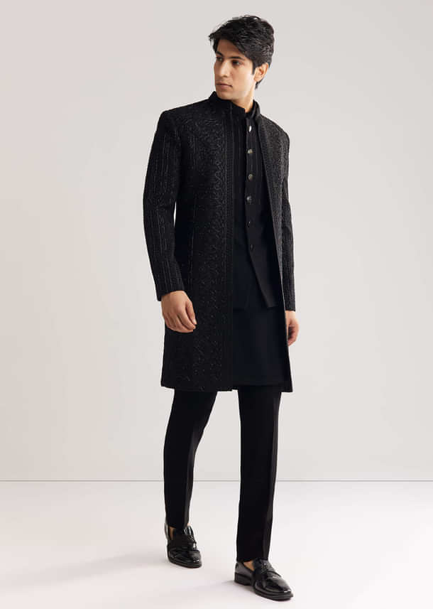 Black Suiting Indo Western With Thread And Beadwork