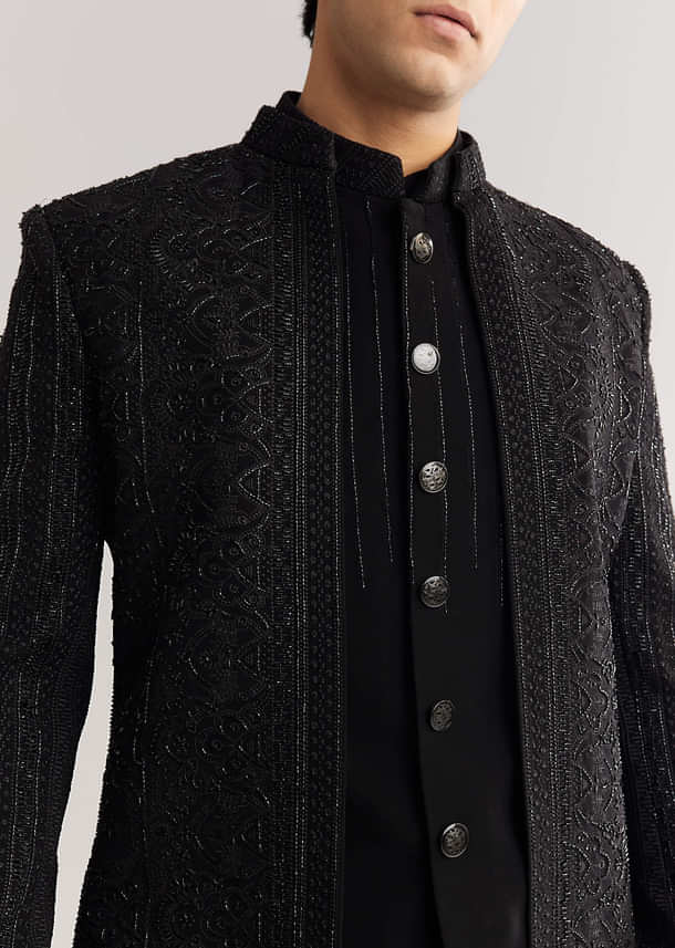 Black Suiting Indo Western With Thread And Beadwork
