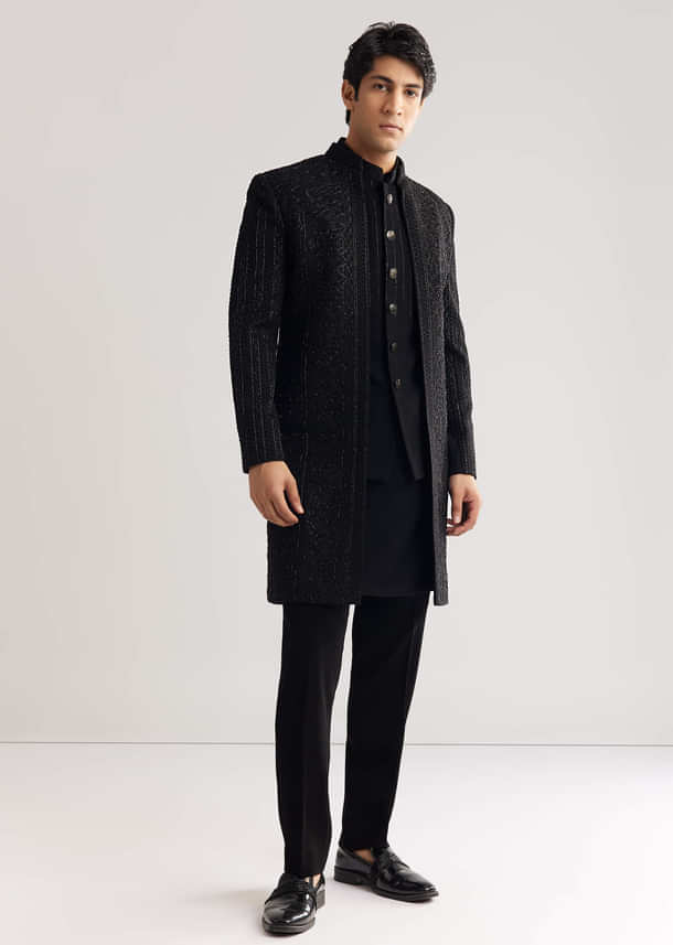 Black Suiting Indo Western With Thread And Beadwork