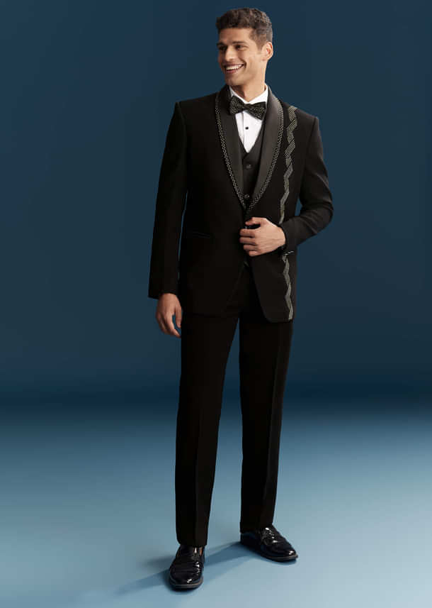 Black Tuxedo For Men With Cutdana Embroidery Black Tuxedo For Men With Cutdana Embroidery