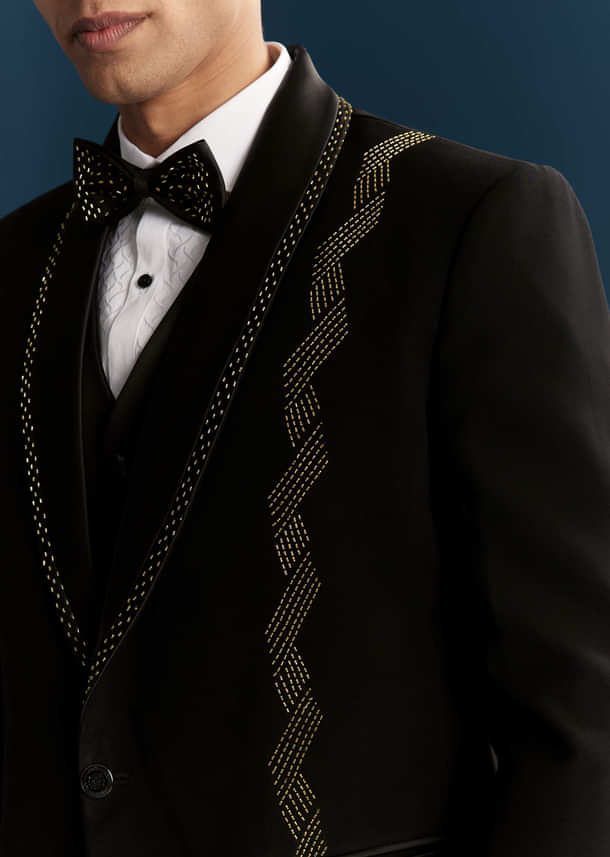 Black Tuxedo For Men With Cutdana Embroidery Black Tuxedo For Men With Cutdana Embroidery