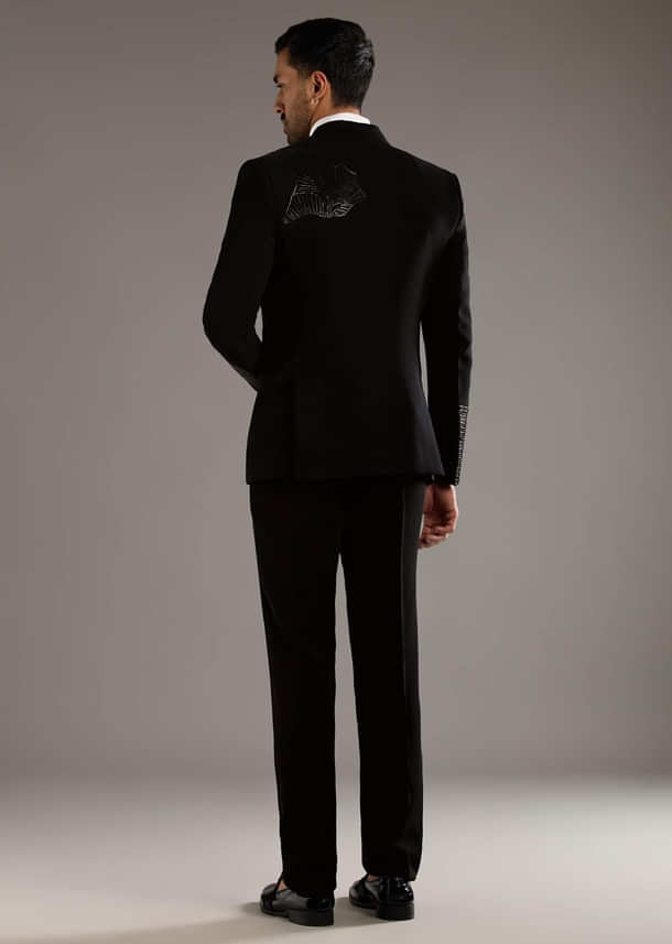 Black Tuxedo For Men With Leather And Dori Work Black Tuxedo For Men With Leather And Dori Work