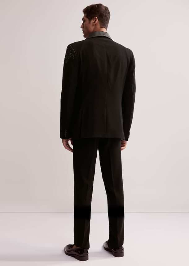 Black Tuxedo For Men With Resham Work Black Tuxedo For Men With Resham Work