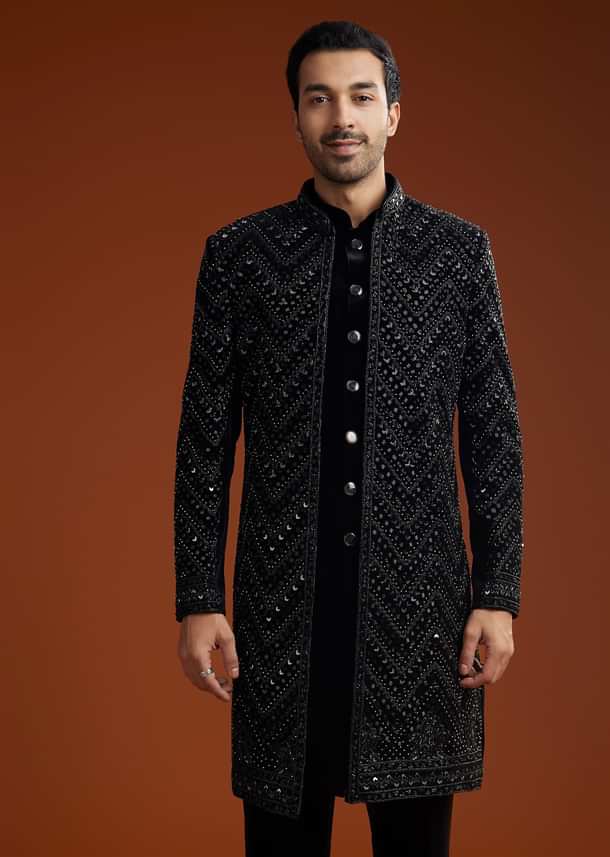 Black Velvet Embellished Indo Jacket Set