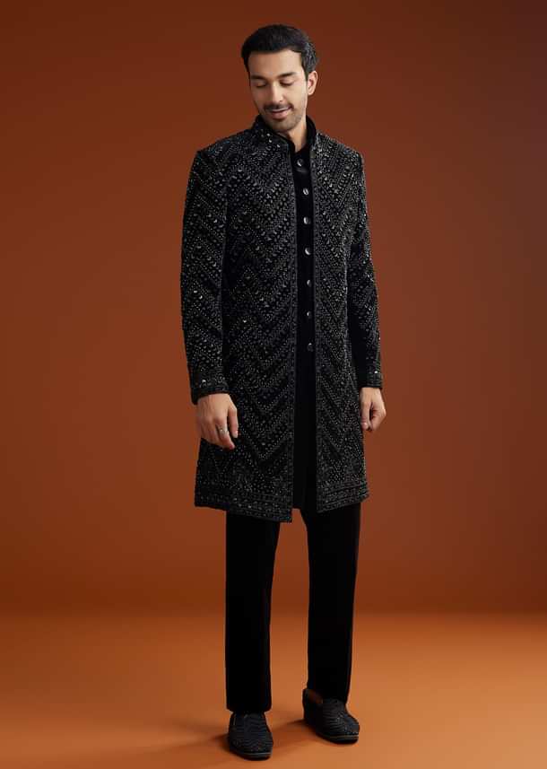 Black Velvet Embellished Indo Jacket Set